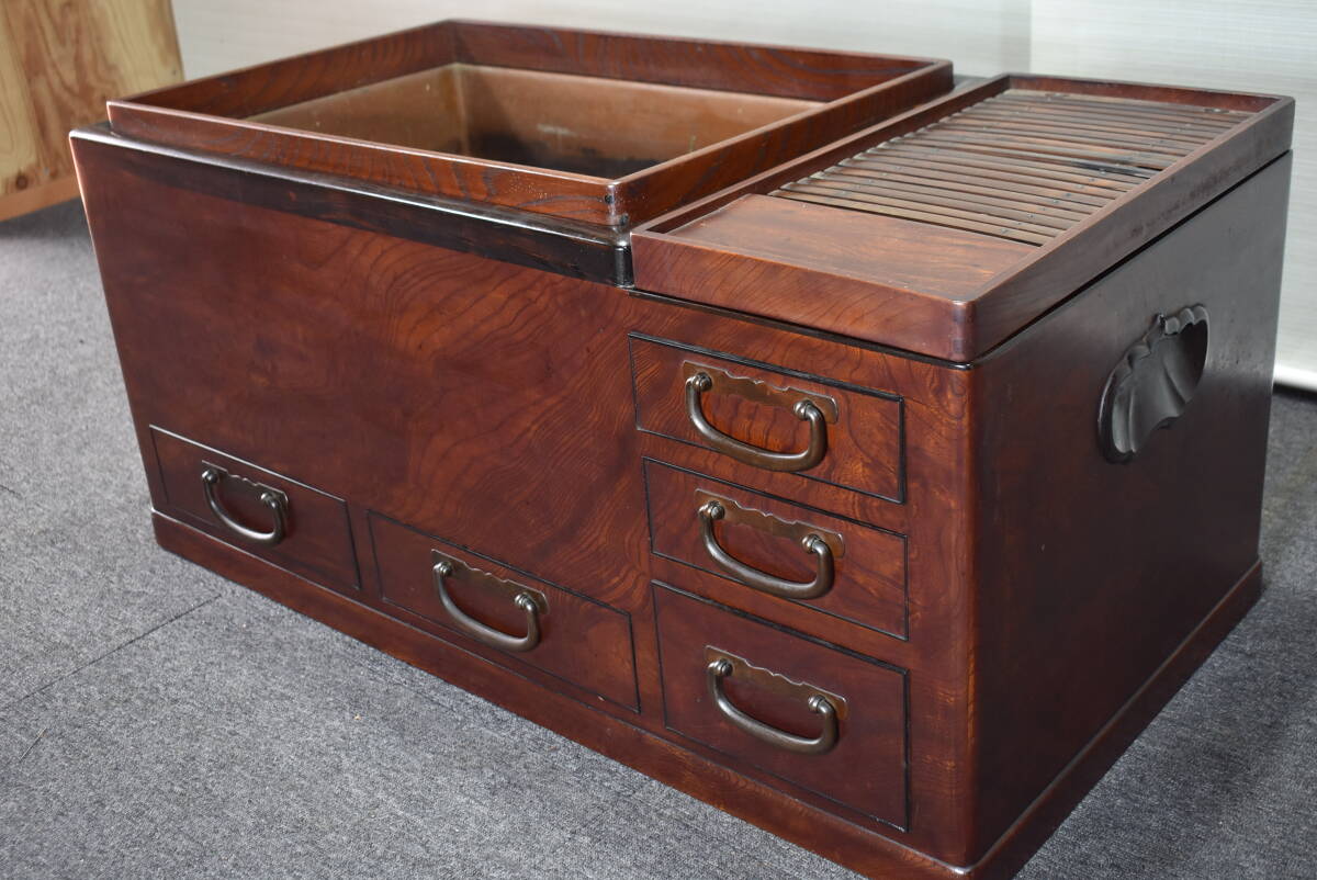 杢目 欅 長火鉢 5杯 抽斗 火鉢 囲炉裏 茶道具 箪笥 レトロ 古民具 現状