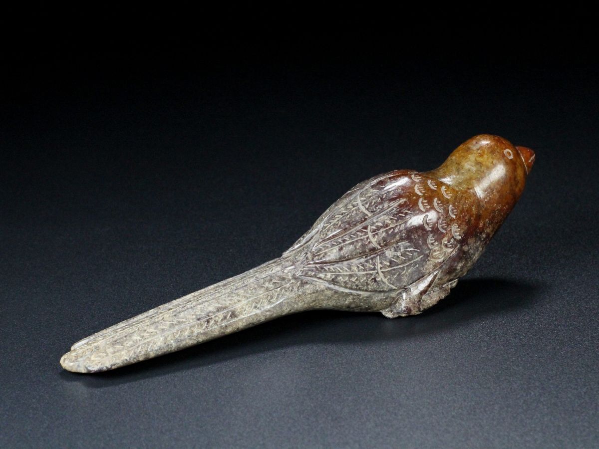 永】漢代時期 和田玉 古玉彫 高古玉 瑞鳥彫 極細工 置物