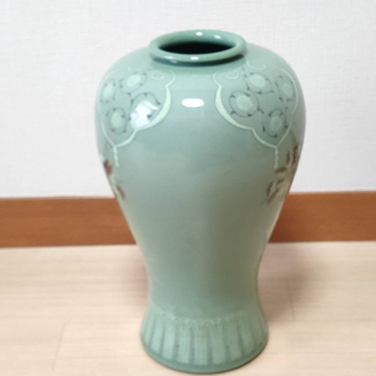 金正黙 ( 東谷 ) 良い 韓国陶窯 高麗青磁 花瓶 青磁象嵌 陶器 陶磁器