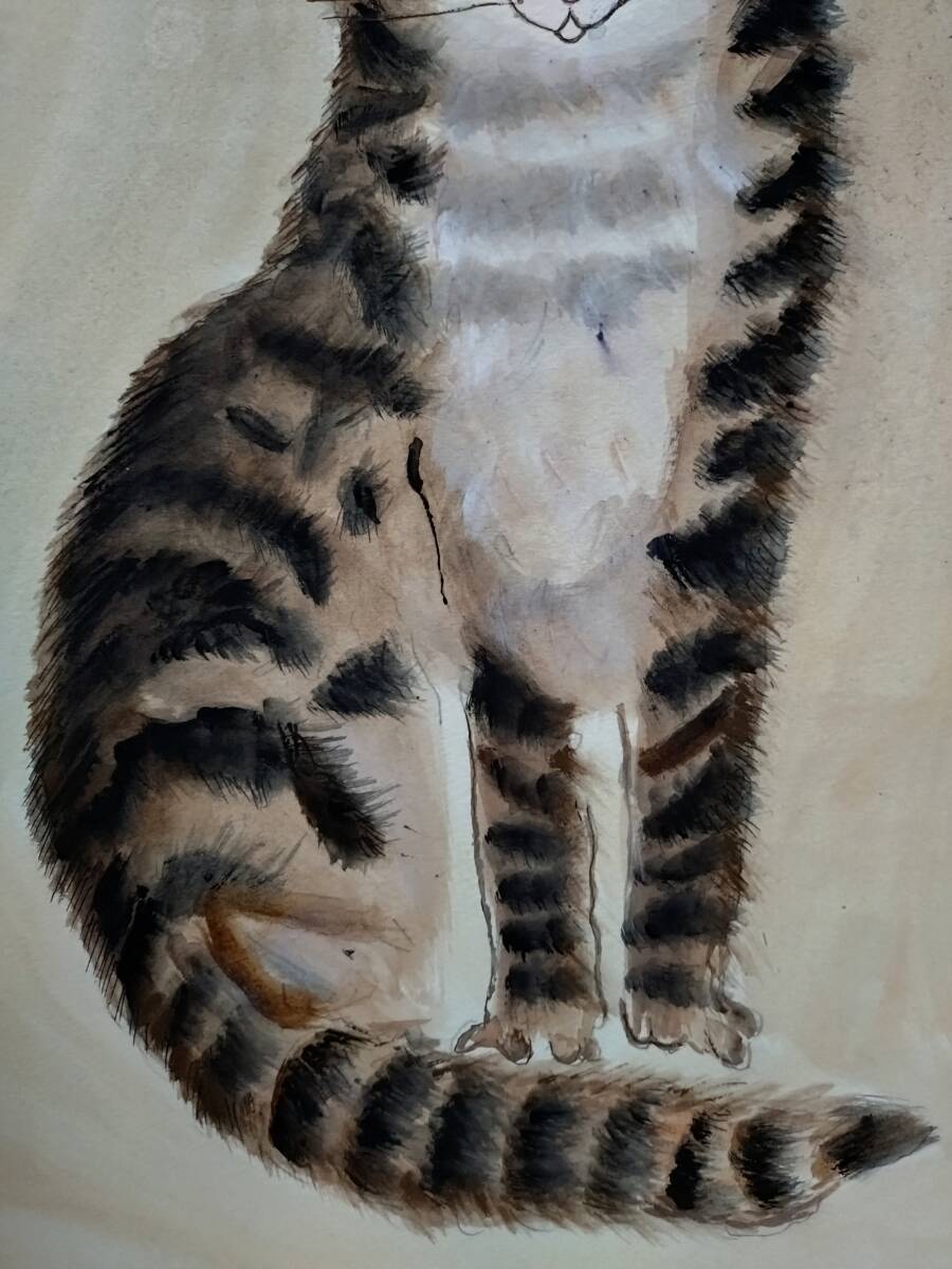 模写】藤田嗣治【Chat（猫）】手描き作品/表裏サイン・鑑定書有り/鉛筆