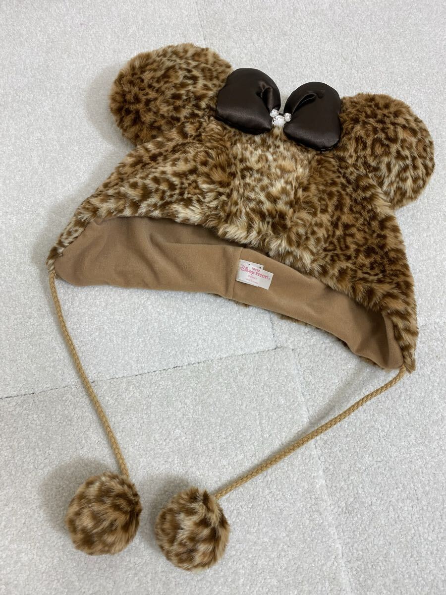 美品】ディズニーランド ミニーちゃん ファンキャップ 帽子 ヒョウ柄