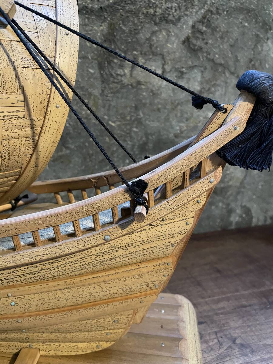 希少 帆船 模型 竹製 木造 宝船 和船 工芸品 舟 置物 ヴィンテージ 中型