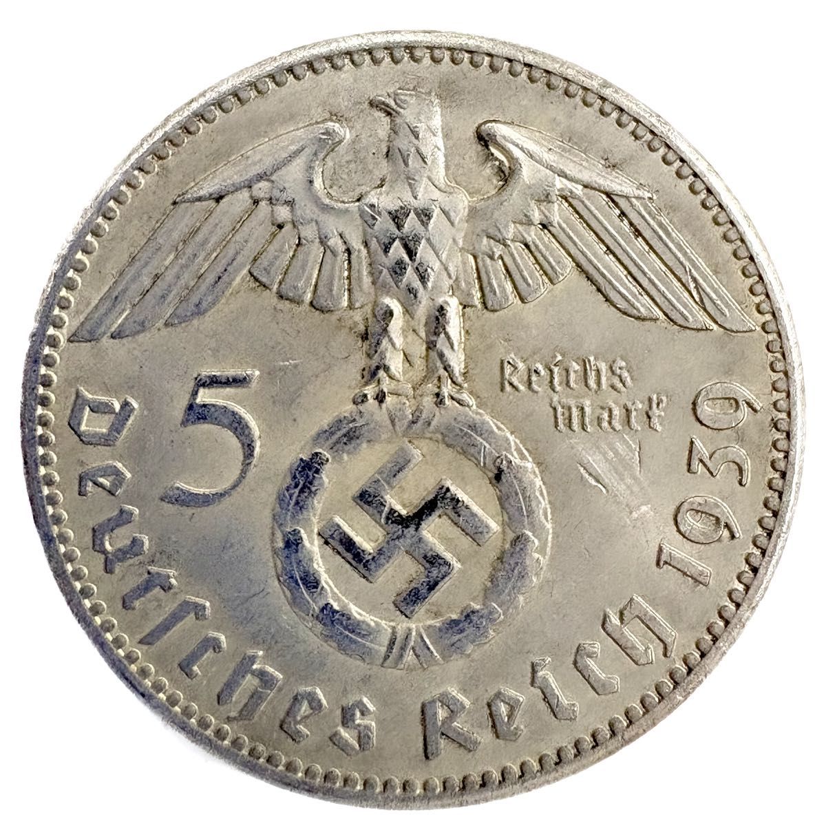 ドイツ第三帝国 ヒンデンブルク銀貨 5ライヒスマルク 1939年 D ナチス