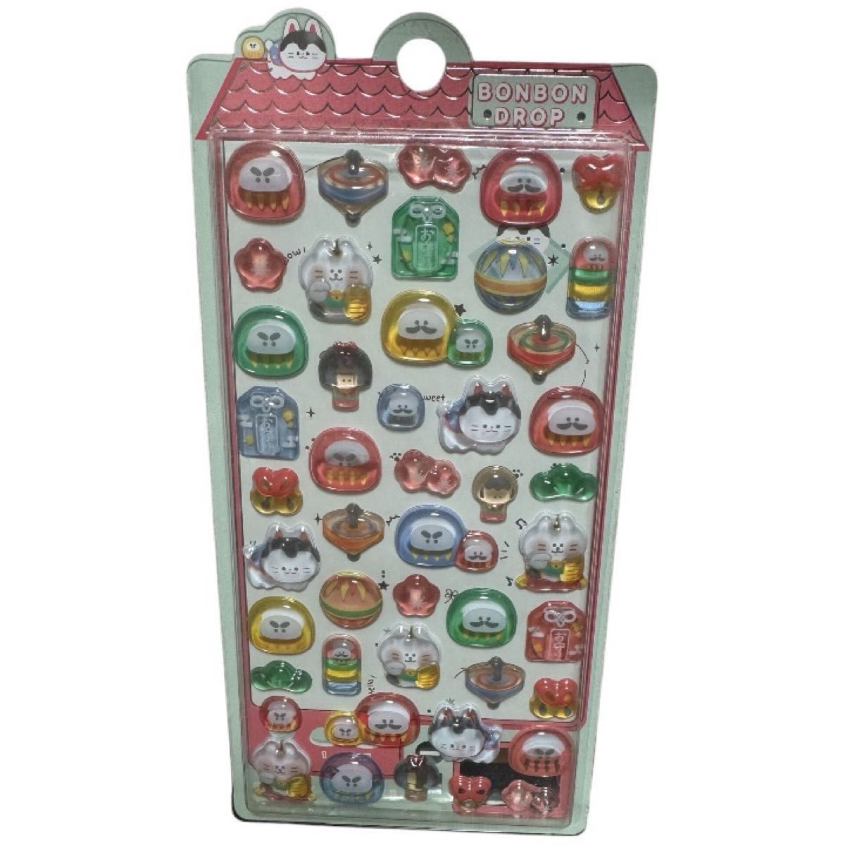 ボンボンドロップ シール 和柄 和風 日本風 可愛い 舞妓 富士山 だるま