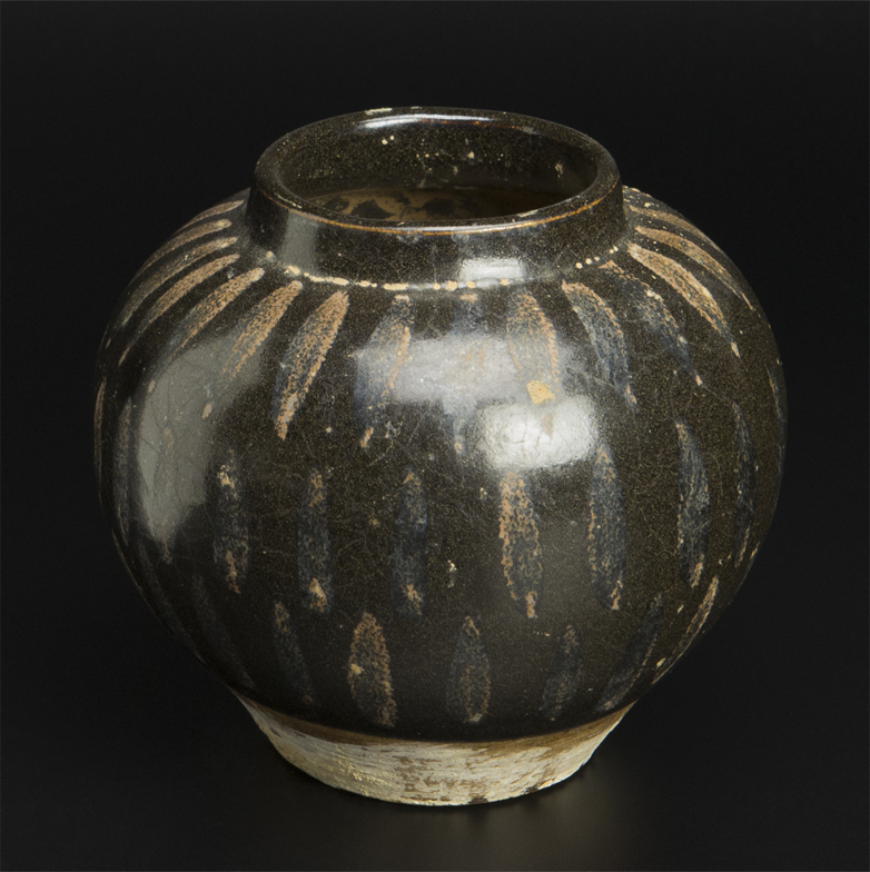 中国古美術 磁州窯 黒釉平碗 箱付き 宋～元代