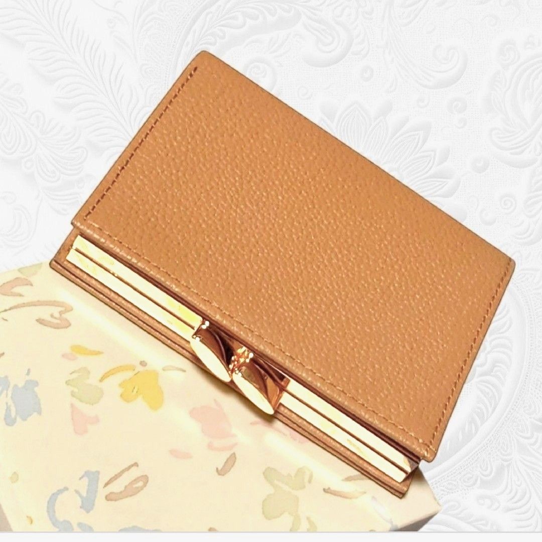 皇居 限定 モカ がま口 二つ折り 財布 本丸 売店 本革 茶色 ブラウン