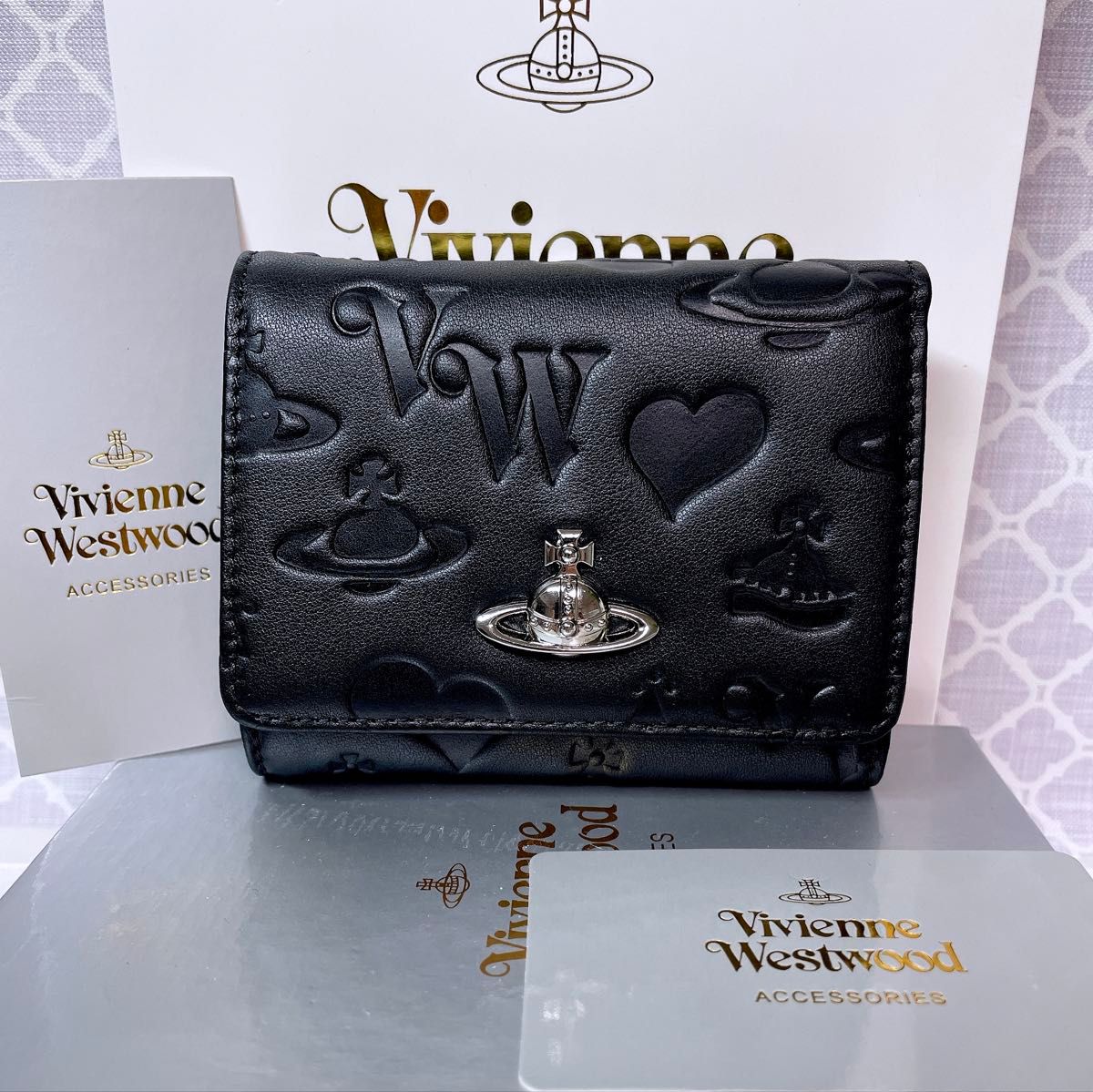 最新作 ショッパー付】Vivienne Westwood 3つ折り財布 ブラック マット