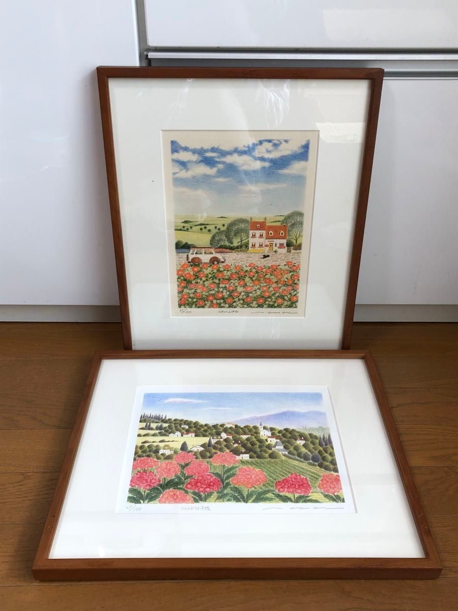 渡辺美香子 版画 「NEW LIFE」「うららかな午後」 2点セット 額縁入り