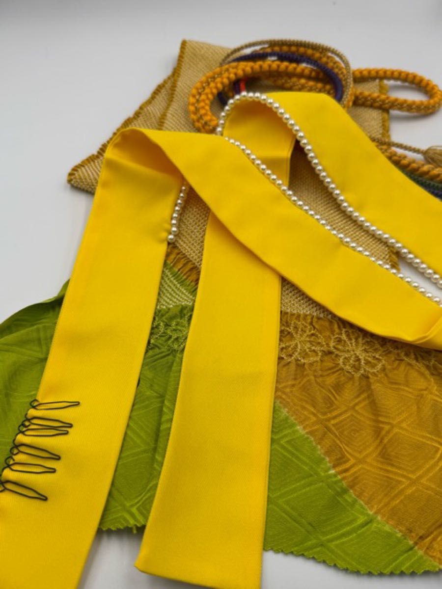 振袖】6471正絹総絞り帯揚げ＆重ね衿 帯締めセット 成人式 振袖 和装