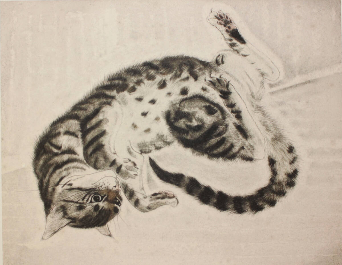 藤田嗣治 エスタンプリトグラフ「仰向けの猫」 100部限定 7/100