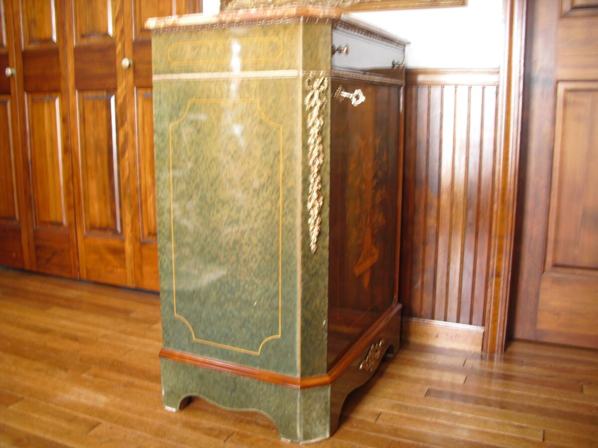 イタリア製 大理石天板 象嵌細工キャビネット◇豪華なバーズアイ杢目