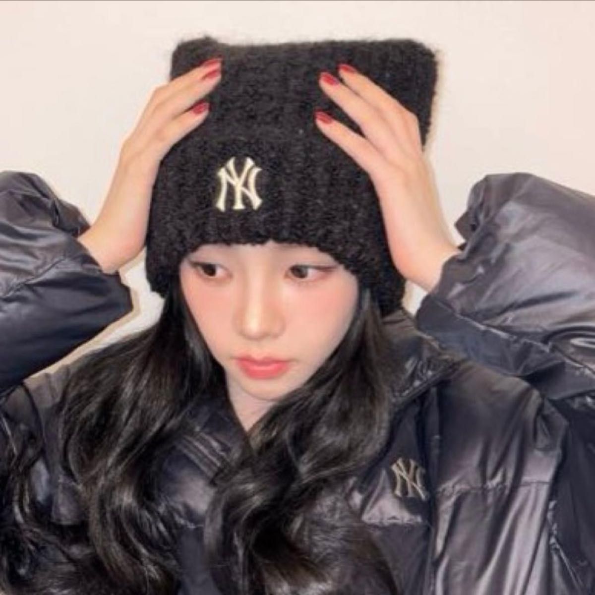 大人気 カリナ着用 韓国限定 新品未使用 MLB KOREA 猫耳 ビーニー