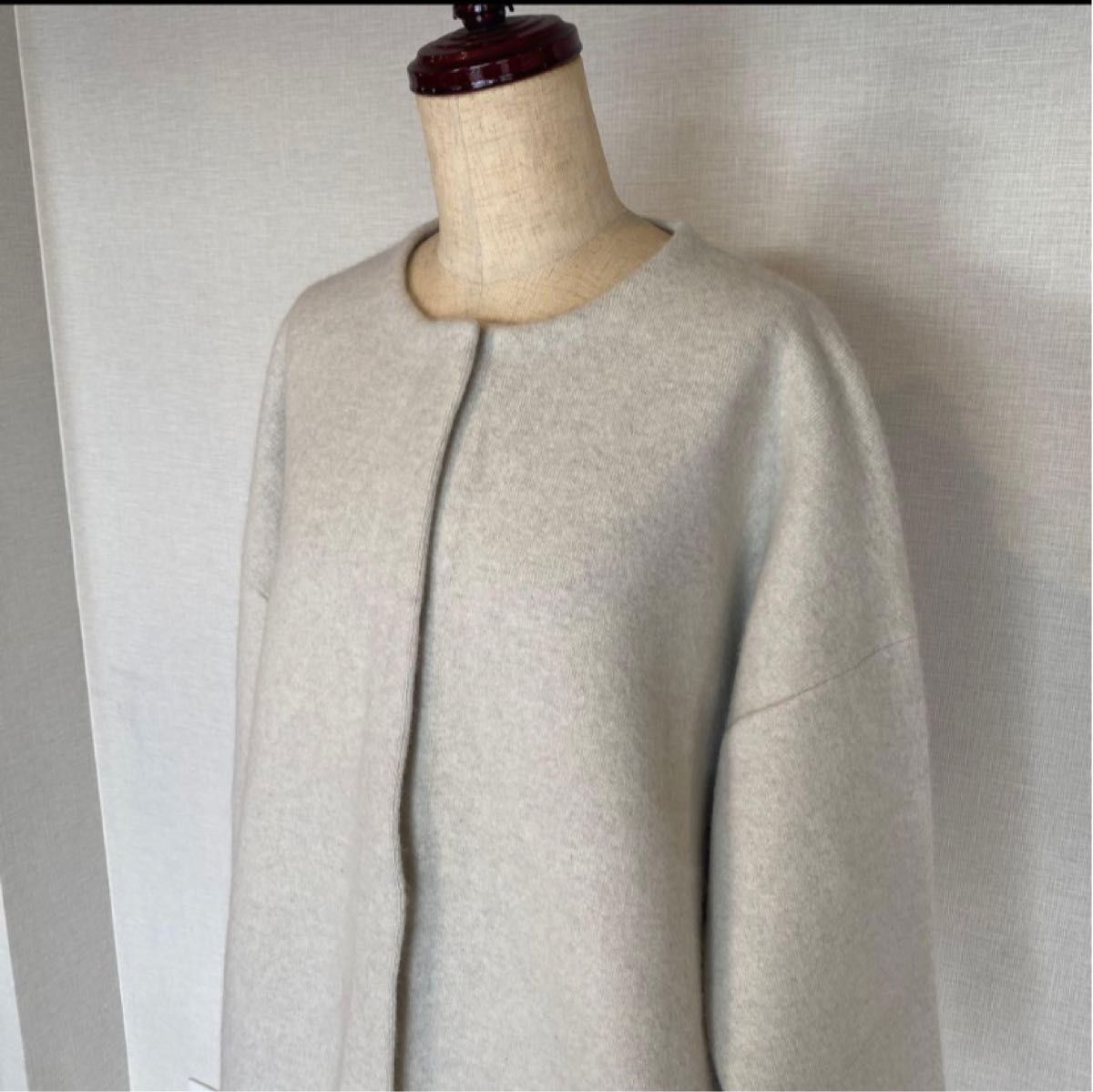 BEARDSLEY（ビアズリー） 洗えるニットコート アイボリー ノーカラー