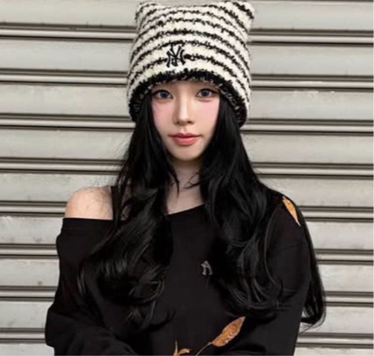 韓国限定 MLB カリナ 猫耳 ミャオン ビーニー ニット帽 aespa【新品