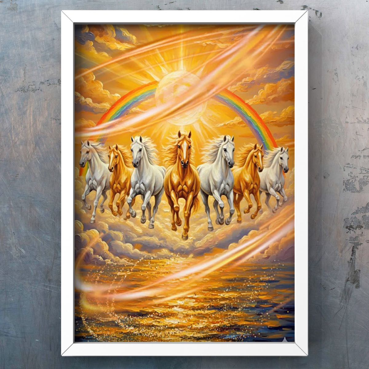 夢を運ぶ幸福の7頭馬 額縁付き開運グラフィック｜Yahoo!フリマ（旧