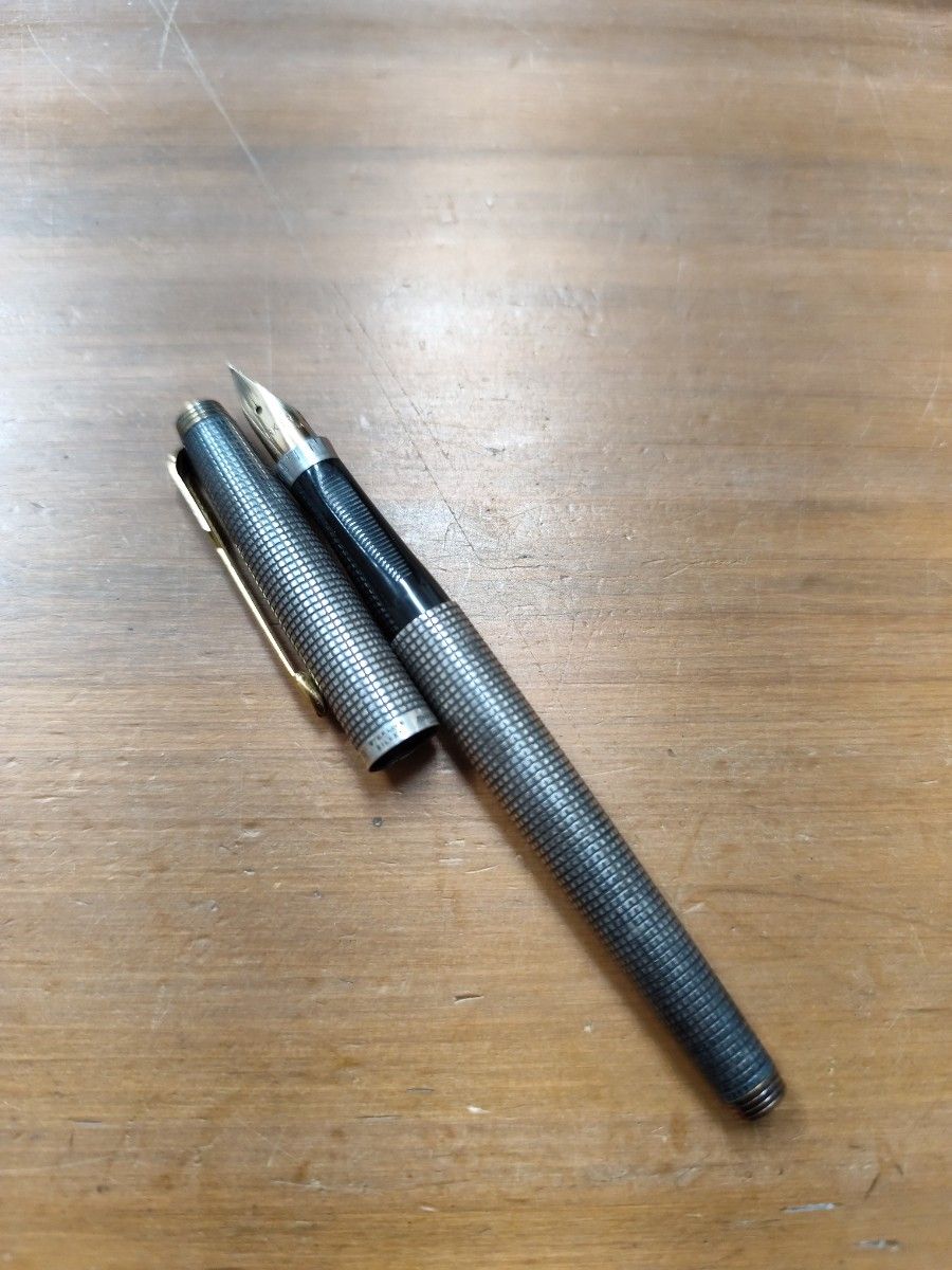 PARKER パーカー 75 万年筆 スターリングシルバー ペン先 14k 格子柄