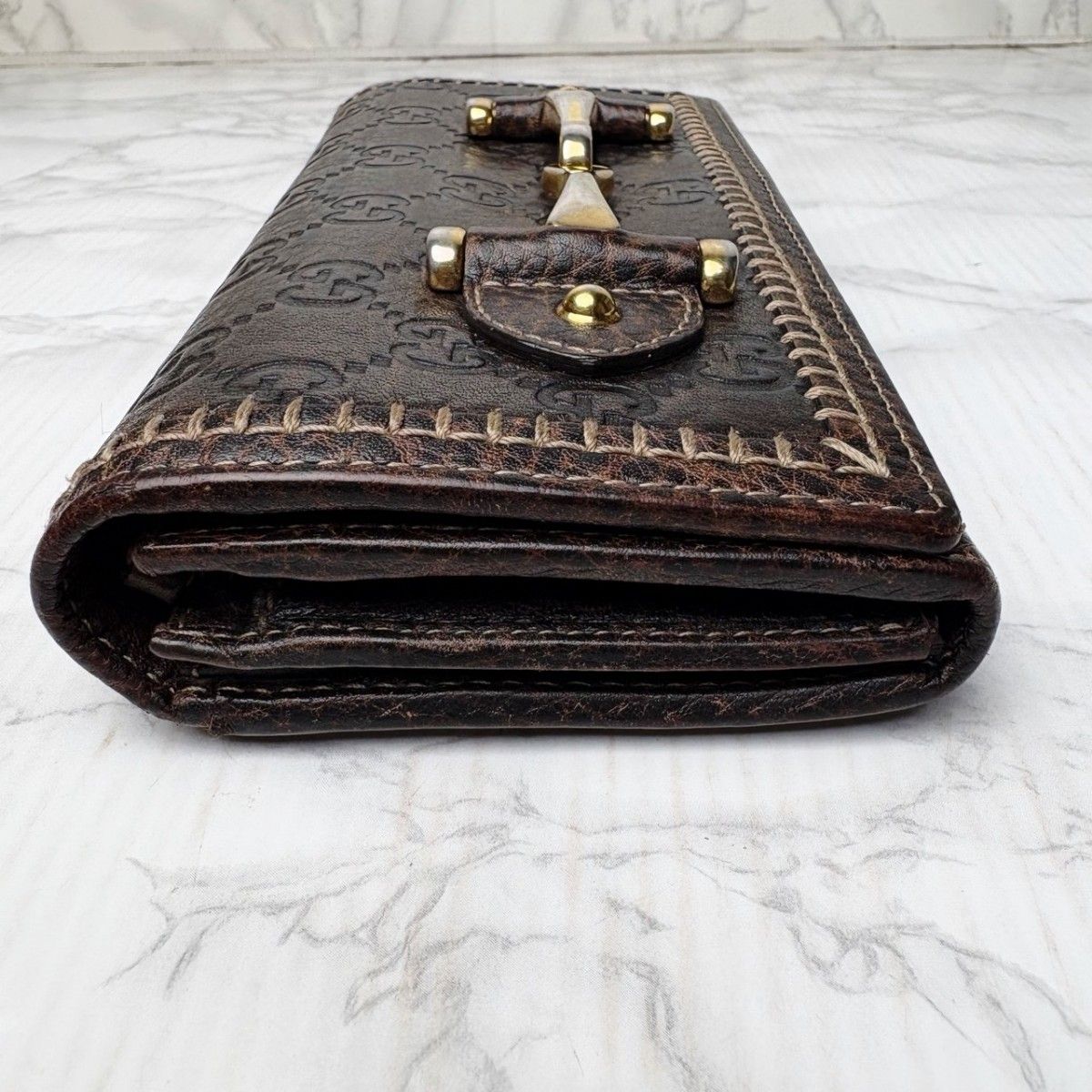 87 美品 GUCCI グッチ ホースビット シマ 長財布 二つ折り財布