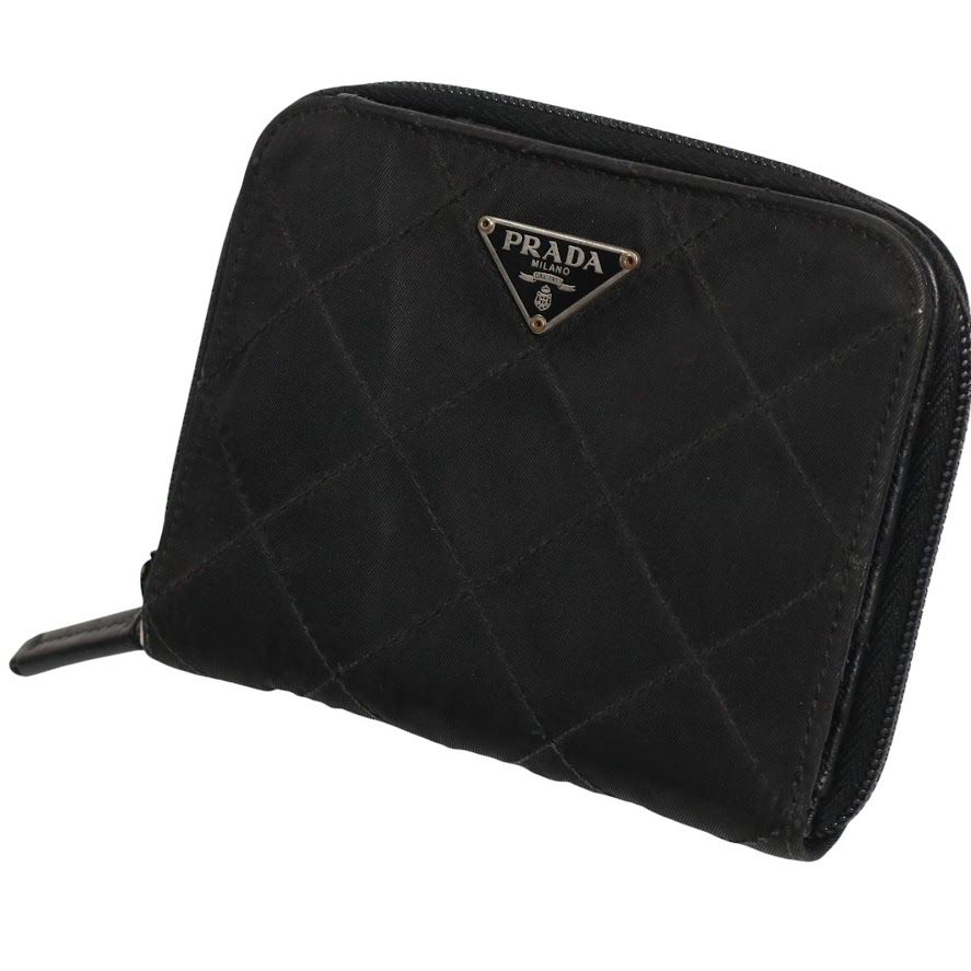 PRADA プラダ お買い得品 二つ折り キルティング 財布 黒 三角ロゴ