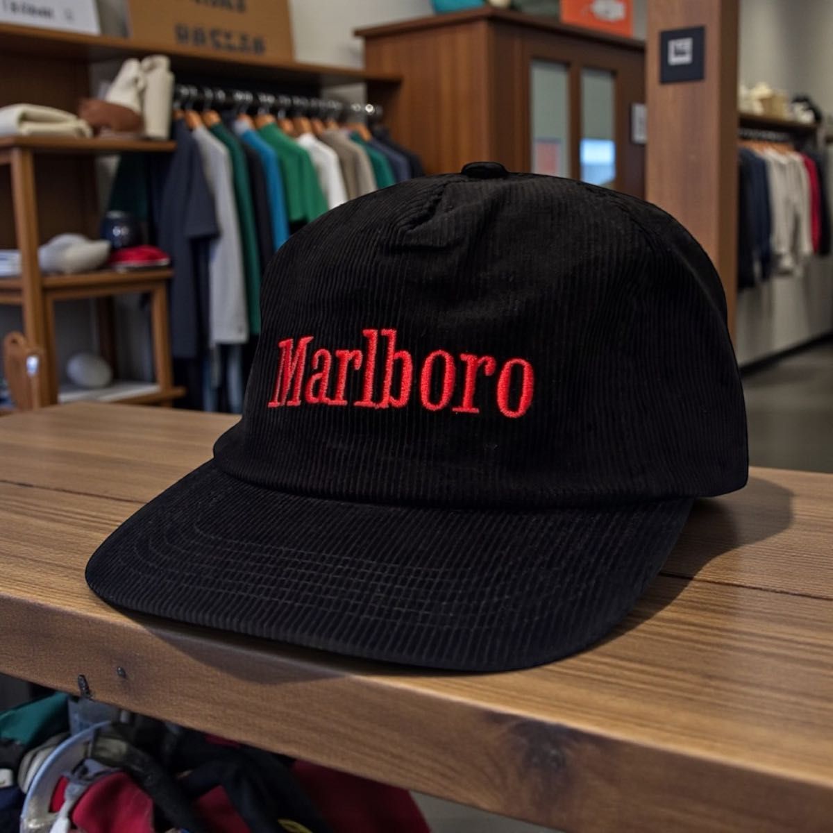 Marlboro マルボロ コーデュロイキャップ CAP ブラック 黒 赤 刺繍