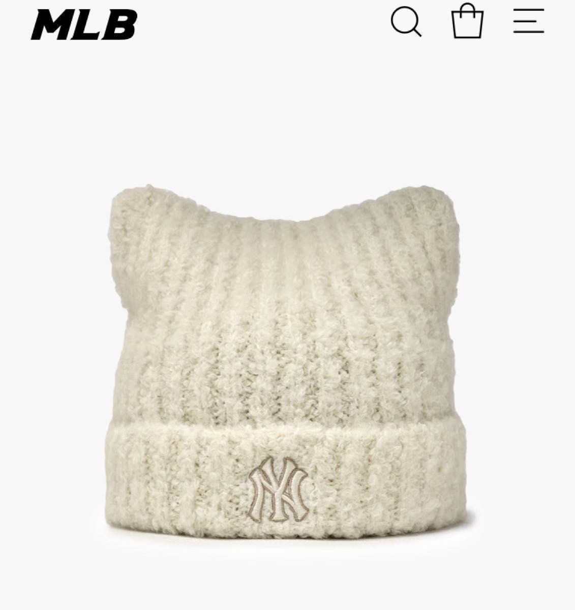 新品 MLB 韓国限定 ビーニー 猫耳 クリーム ニット帽 カリナ着用