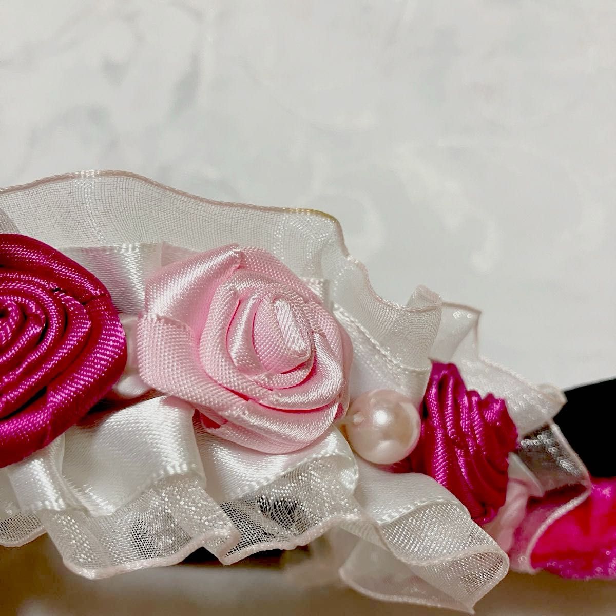 美品 ディズニー ミニー 薔薇 レース リボン カチューシャ パール