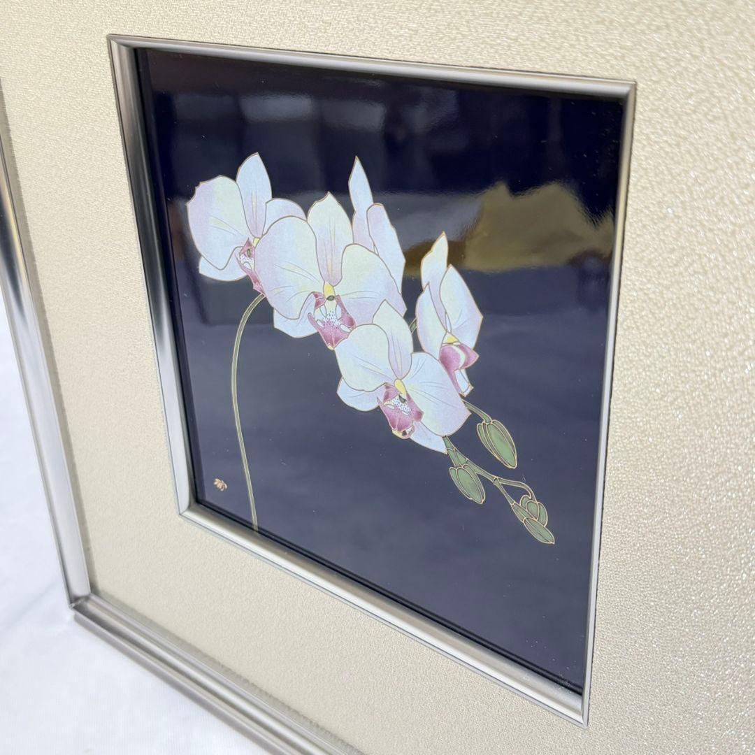 美品 元箱あり☆香蘭社 ルリ胡蝶蘭 陶画 陶額 壁掛け 注文 フレーム