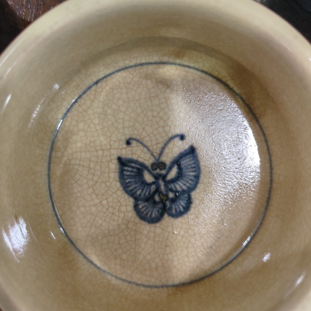 骨董 呉須 蝶々 汲出し茶碗 茶碗 陶器 胡蝶 在銘 5つ 木箱 在銘 小売
