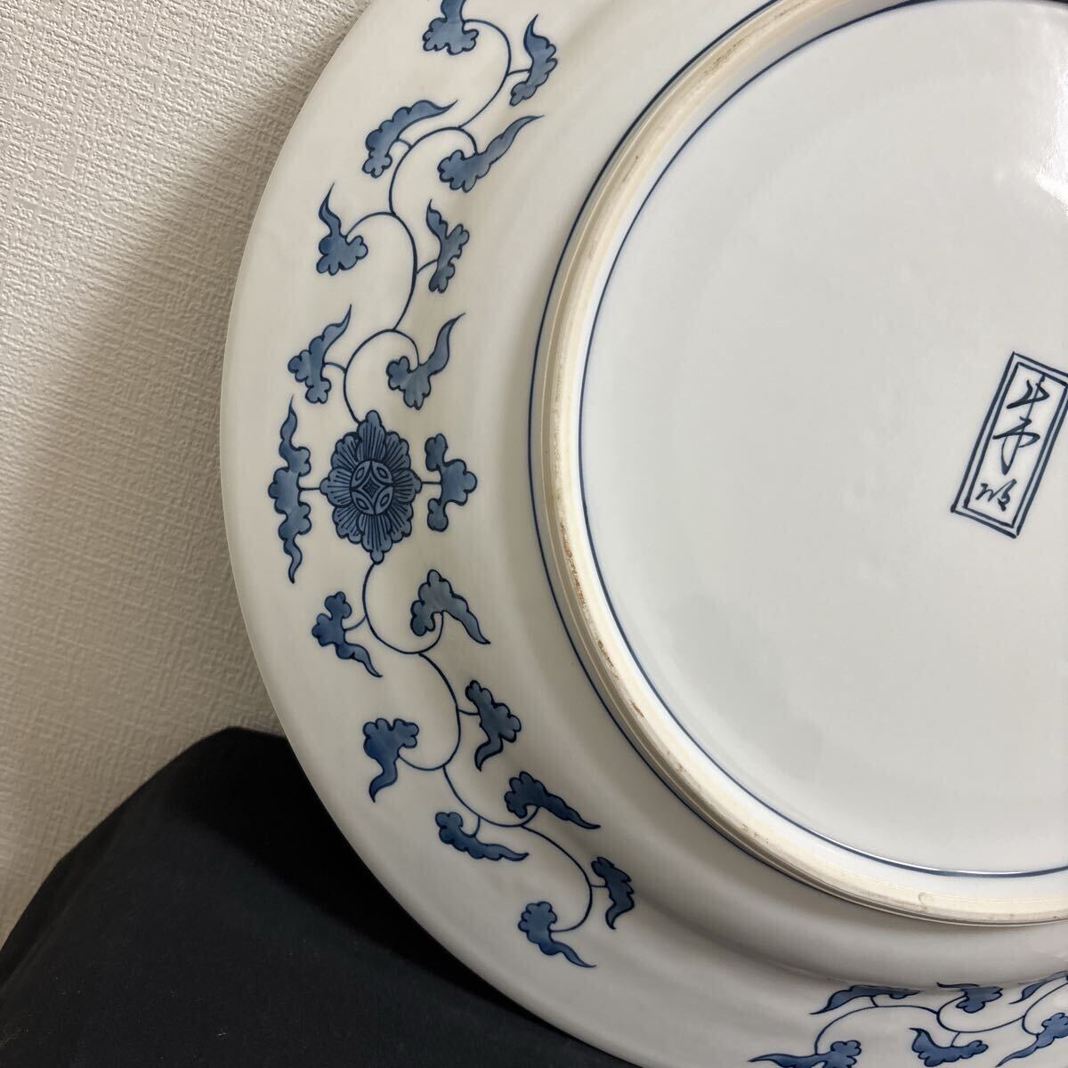 陶芸日展作家 藤井朱明 『極上白金彩鳳凰皿』 飾皿 大皿 径46cm 古美術