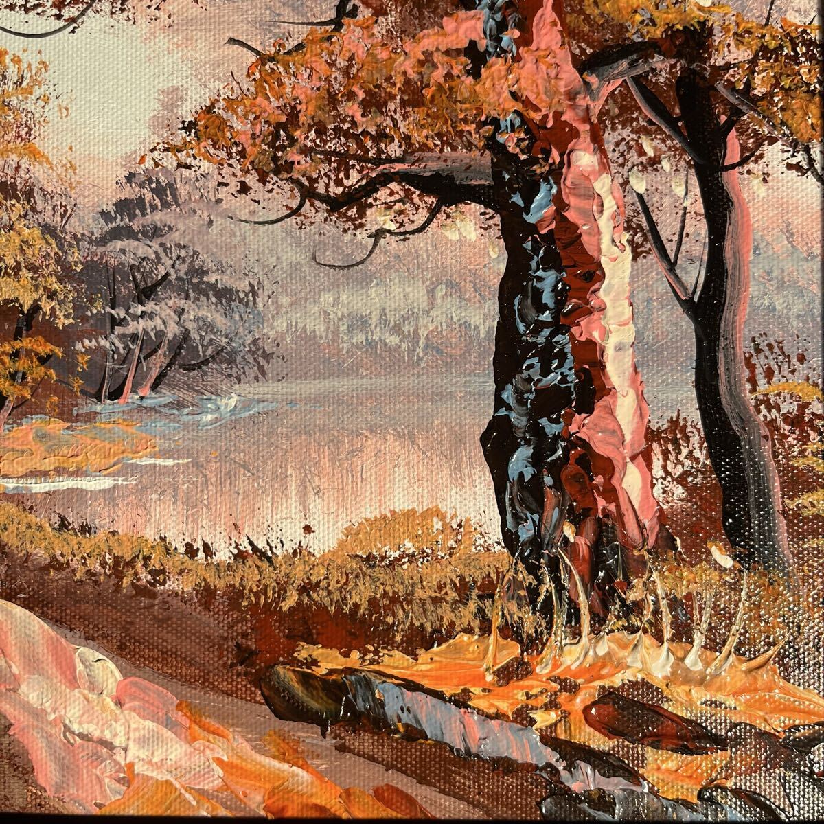 ☆特大秀作☆ 手書き油絵 ゴールドマウンテン 肉筆絵画 額付