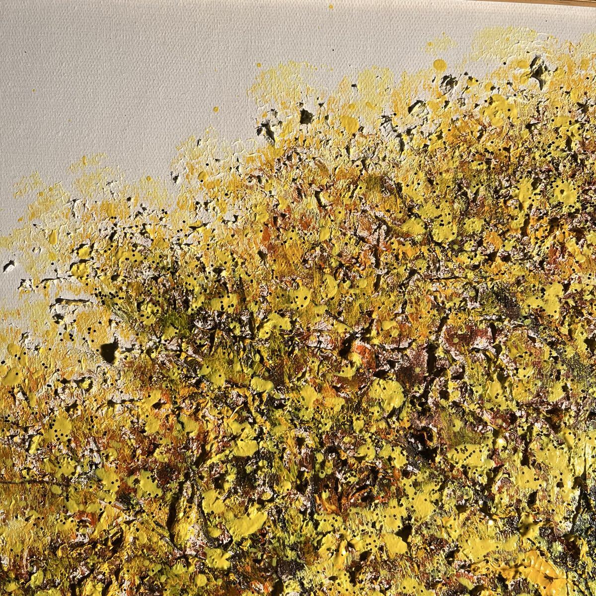 特大秀作 手書き油絵 黄金木 肉筆絵画 額付 インテリア 油彩画 開運 金