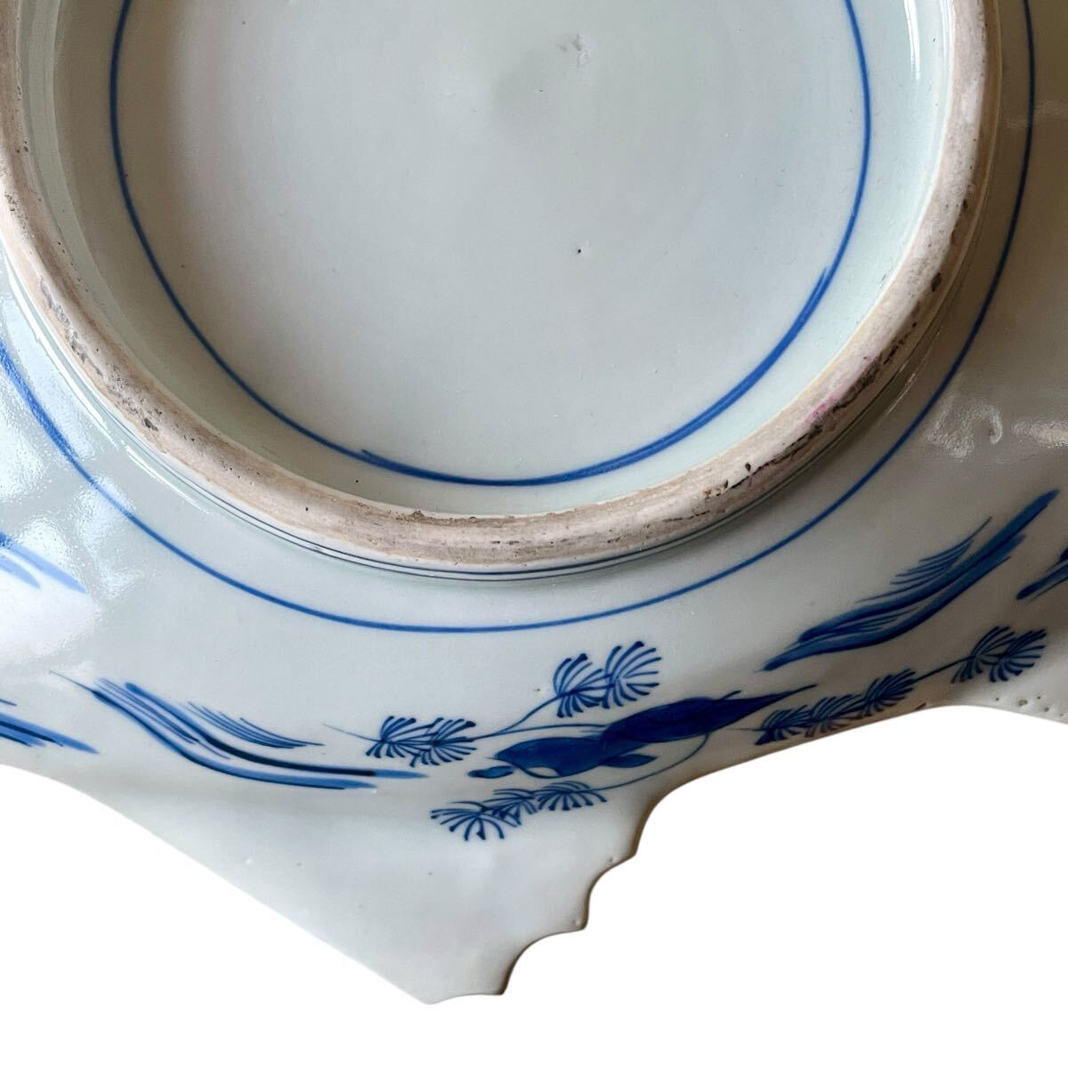 希少】明治 染付 鯛形皿 魚形 恵比寿様 大黒天 検)骨董 古美術 古