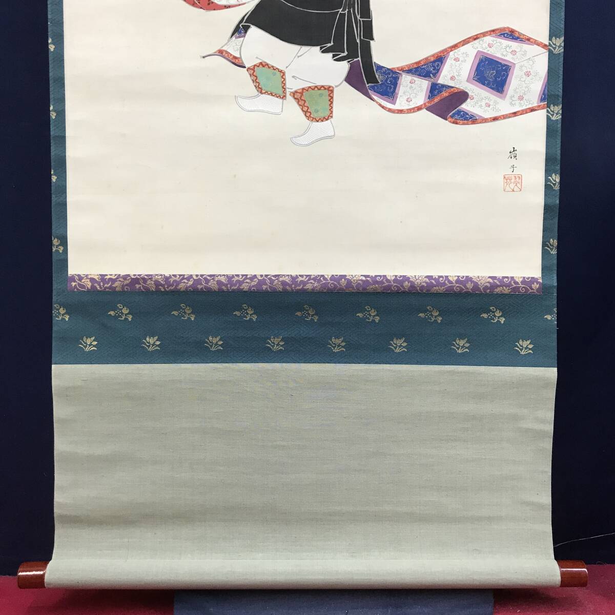 真作/嶺子/能画/人物図/祝掛軸/正月掛軸/掛軸☆宝船☆AK-