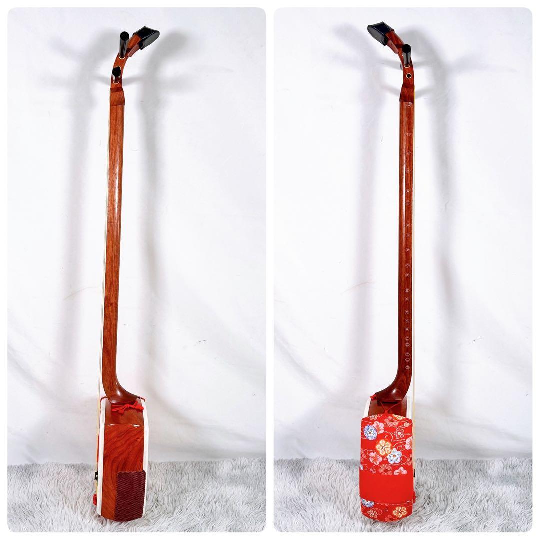 長唄三味線 細棹 花梨 正寸 丸打胴 本皮 皮破れなし 天神