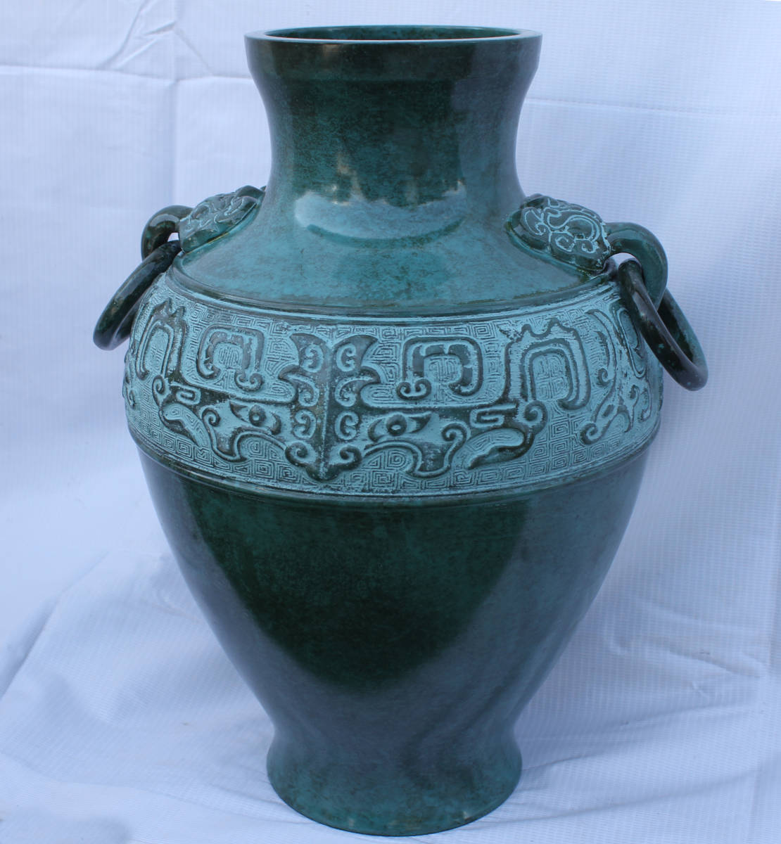 希少】 古銅 銅製 鉄龍巻 龍巻花瓶 雄峰造 雄峰在銘