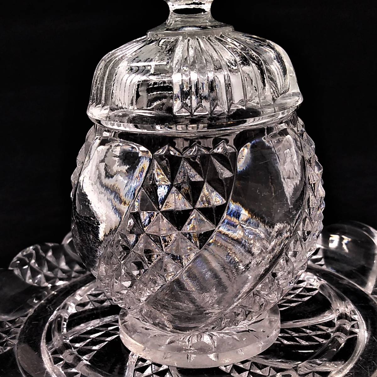 オールド・バカラ 稀少 蛇柄 大型 サーペンティン 蓋物 ボンボニエール