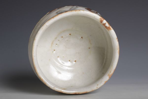 7185 拝土窯 水野古麦 絵志野茶碗(四方桟共箱) 茶碗 茶道具 前