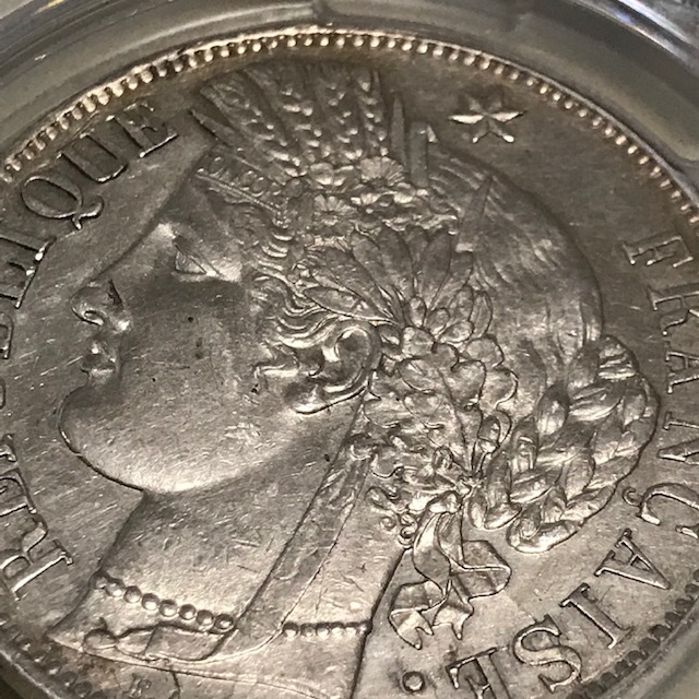 ☆1849BB フランス 5フラン銀貨 セレス女神 PCGS AU DETAIL