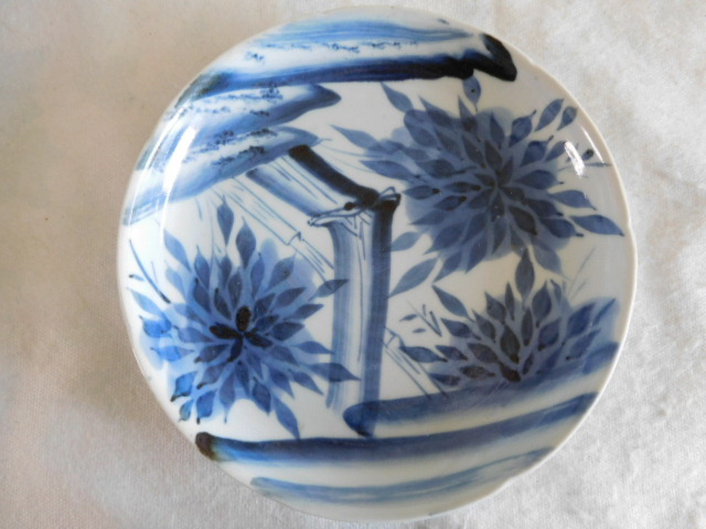 古伊万里 染付 竹笹に梅図 中皿 5枚 [B28150] 高さ