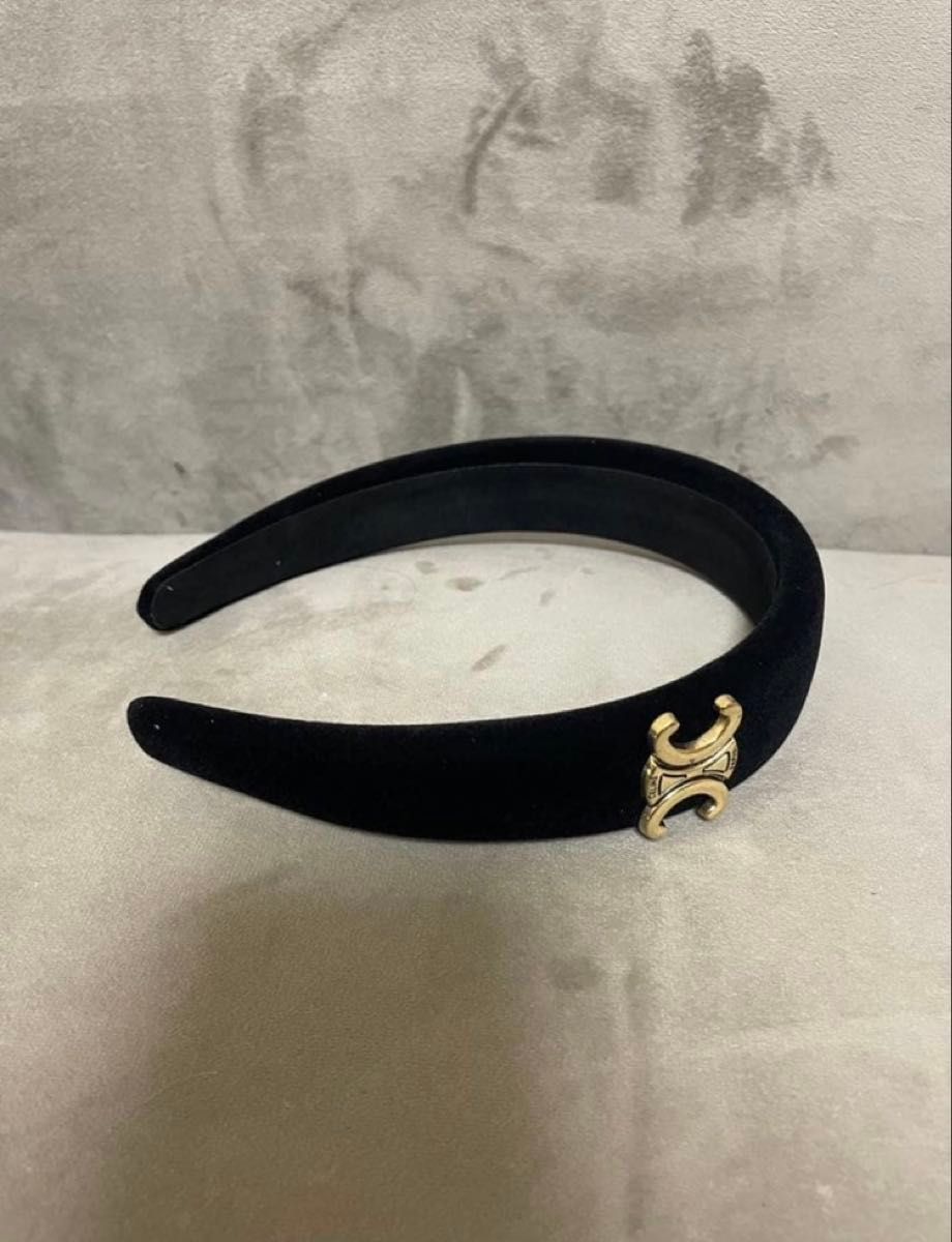 CELINE セリーヌ カチューシャ 黒 ブラック ベロア ベロアカチューシャ