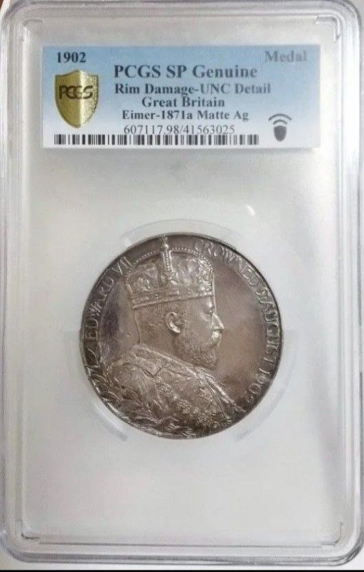 1902年 英国 イギリス エドワード7世 戴冠式 55cm 大型 銀メダル PCGS
