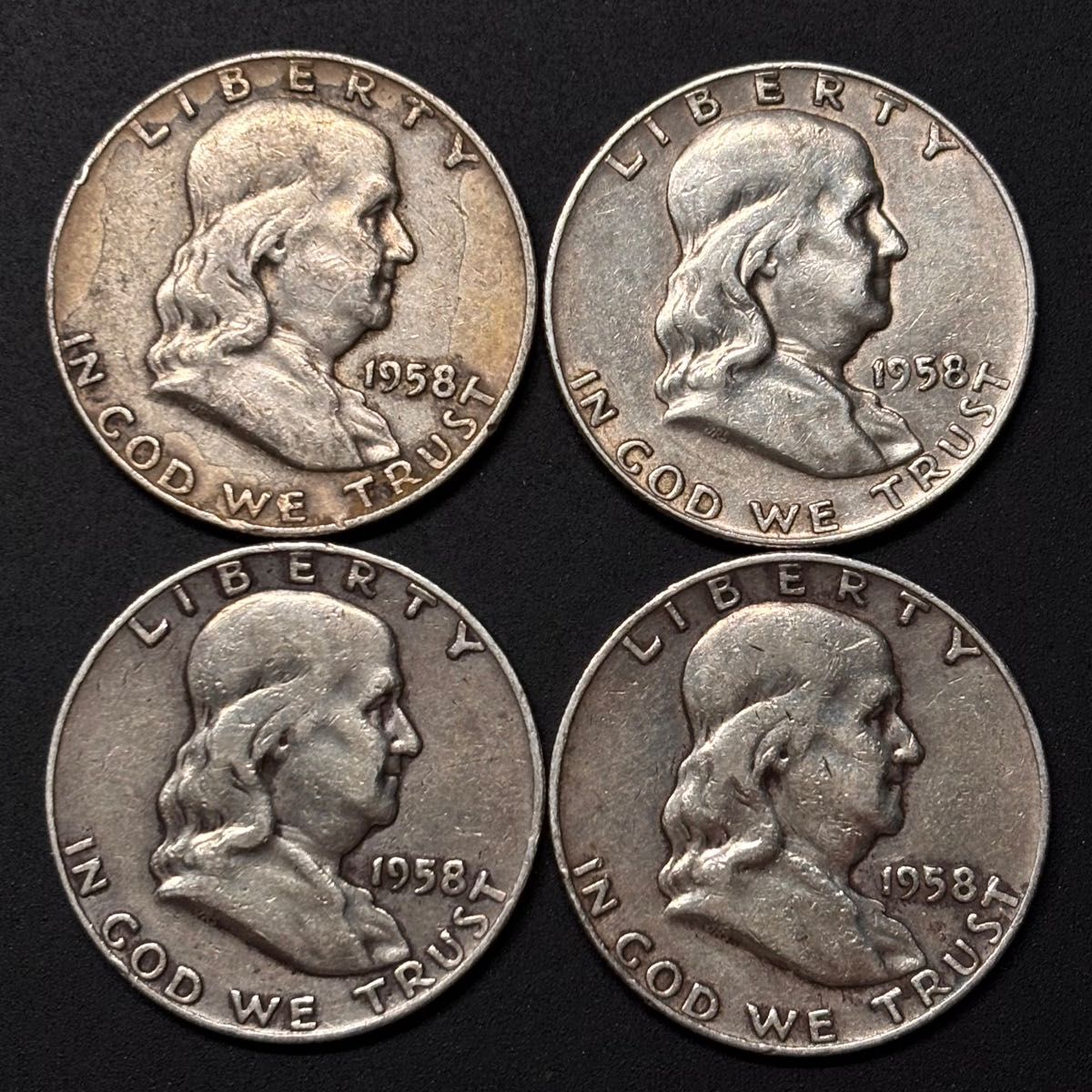 1958 アメリカ フランクリン ハーフダラー 50セント 銀貨 SV900 4枚