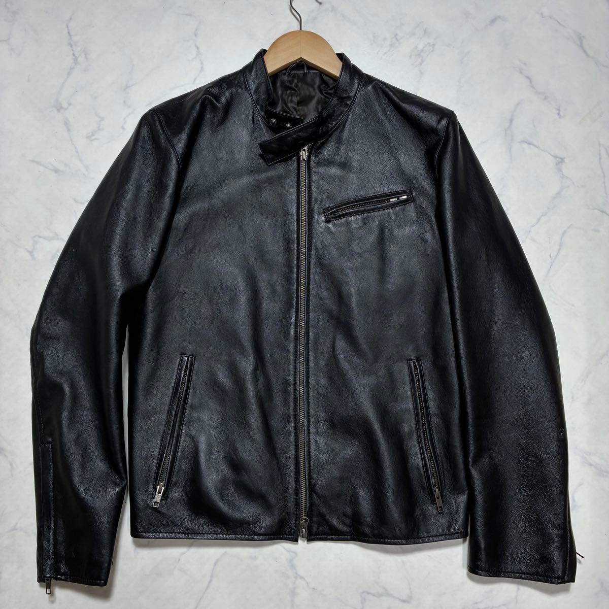 美品/XL Licorice ラムレザー シングル ライダースジャケット 羊革 革