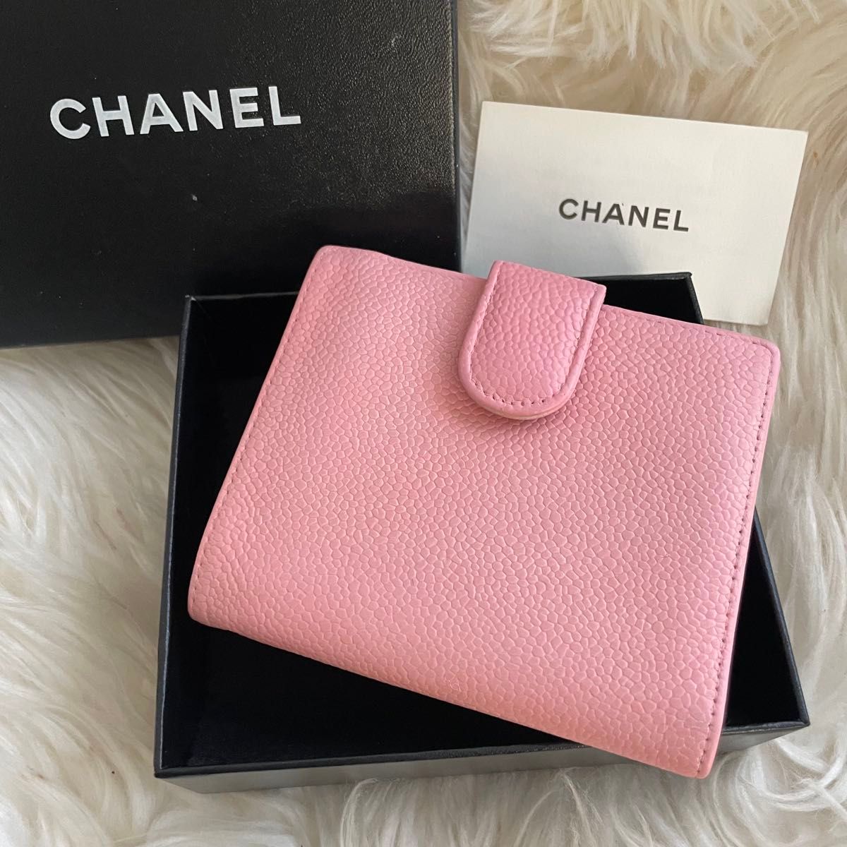 シャネル CHANEL 二つ折り 財布 ココマーク ピンク キャビアスキン