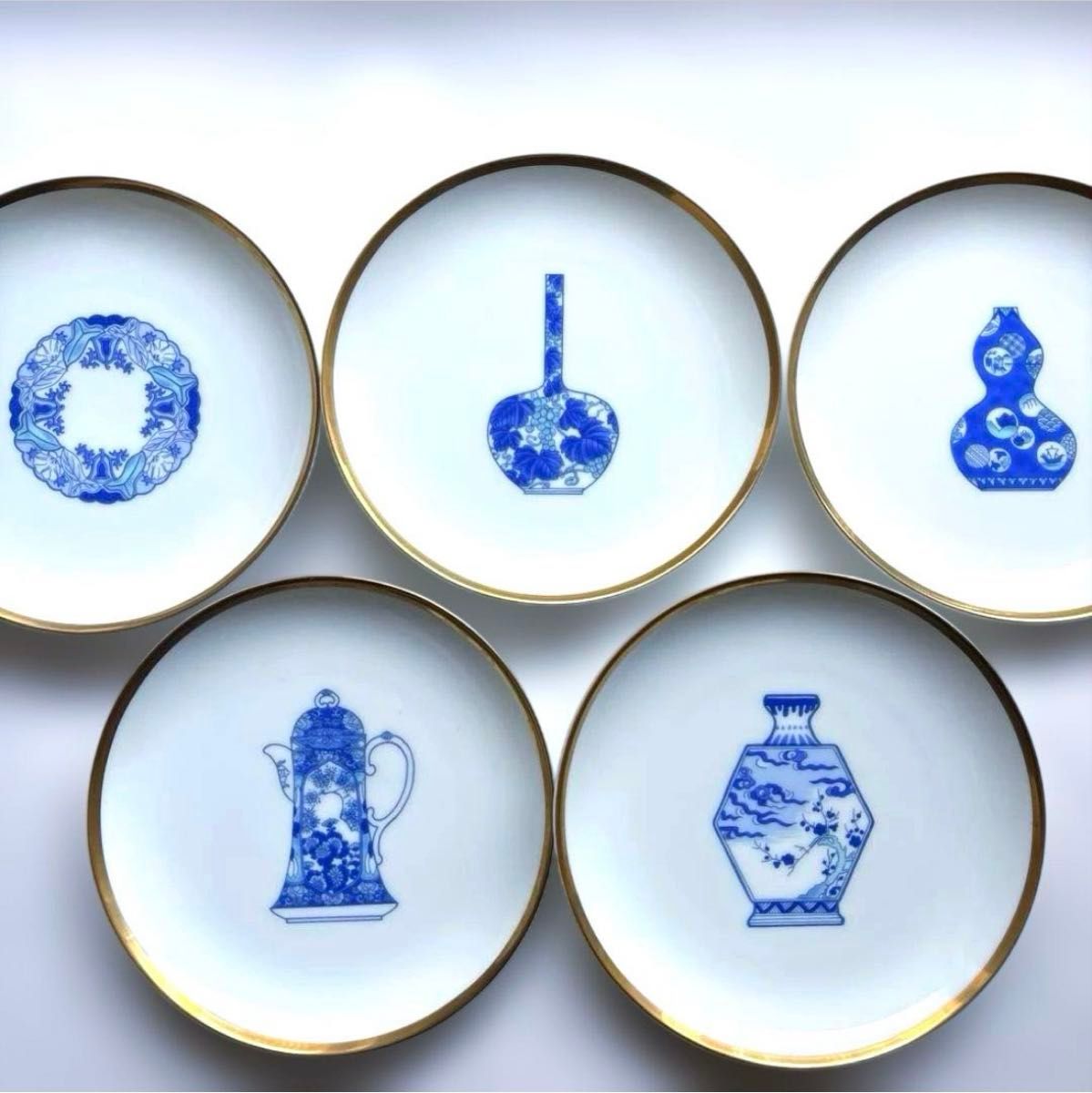 新品未使用品】深川製磁 ブルーチャイナ 小皿 5枚セット 金縁｜Yahoo
