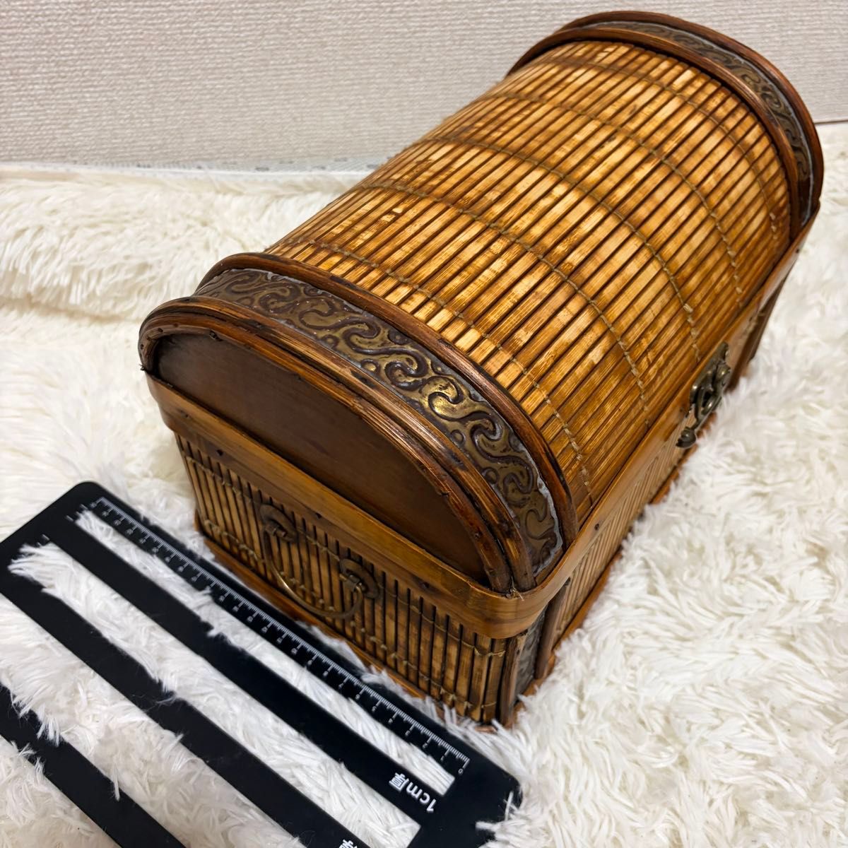 宝箱 ラタン 収納箱 アンティーク 昭和レトロ ボックス 茶色 籐 2個