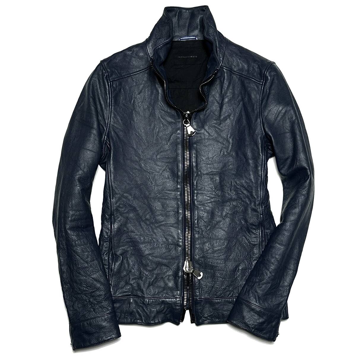 定価18万 junhashimoto BIG ZIP CALF LEATHER INNER RIDERS サイズ3 紺
