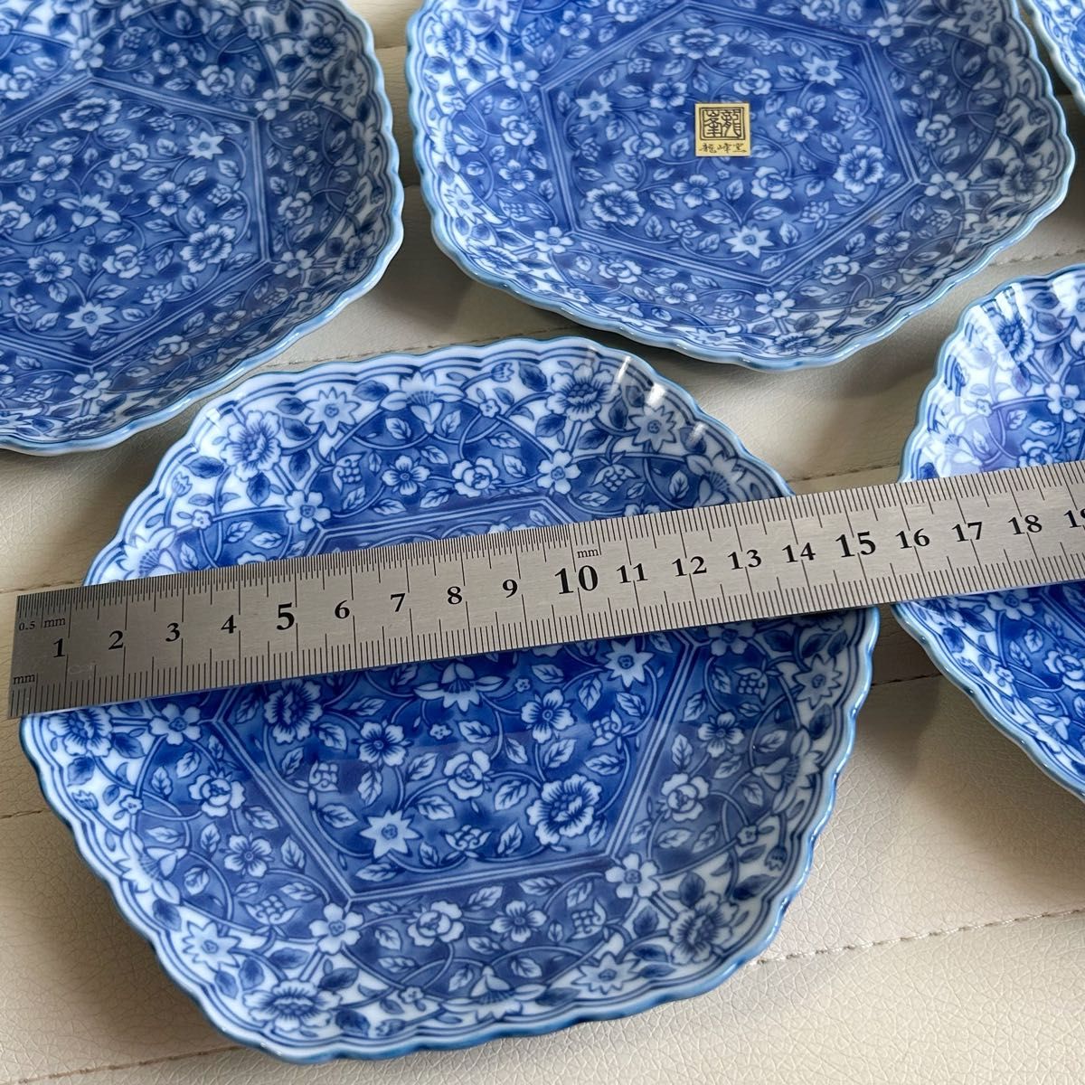 三洋陶器 龍峰窯 染付更紗 六角皿 銘々皿揃 5枚セット 中皿 和皿 花柄