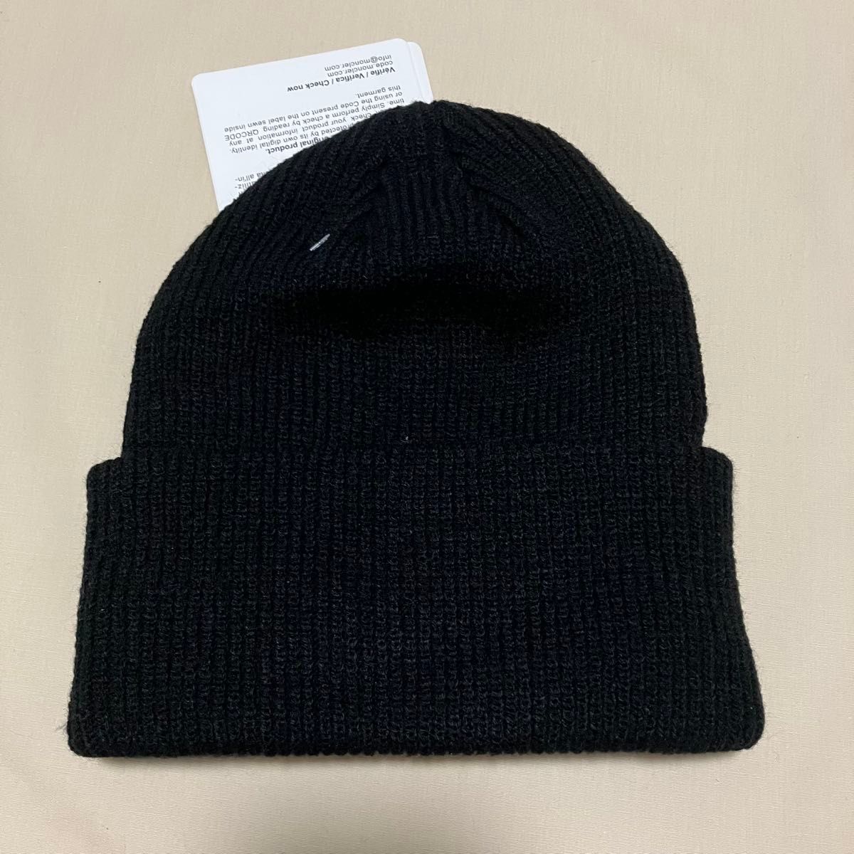 MONCLER モンクレール ニット帽 ブラック ロゴ リブ編み ビーニー 刺繍