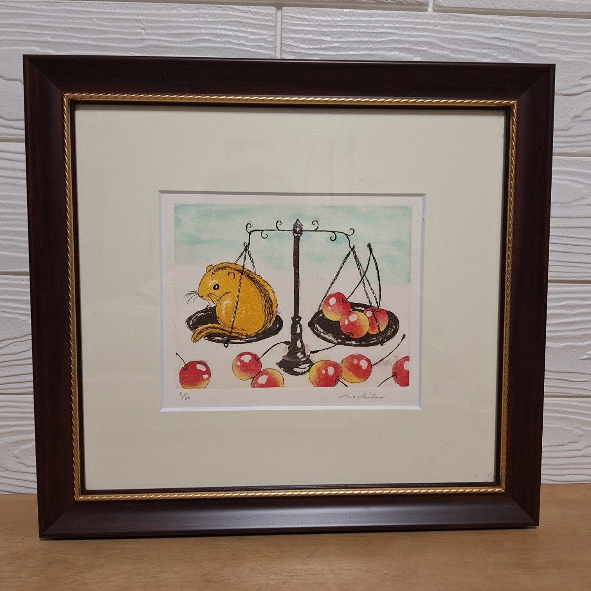 希少 西脇那斎子 銅版画「さくらんぼ」サイン・エディション有 額装品