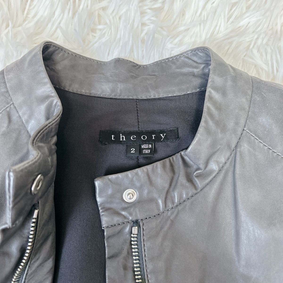 theory セオリー レザージャケット シングルライダース 牛革 グレー M